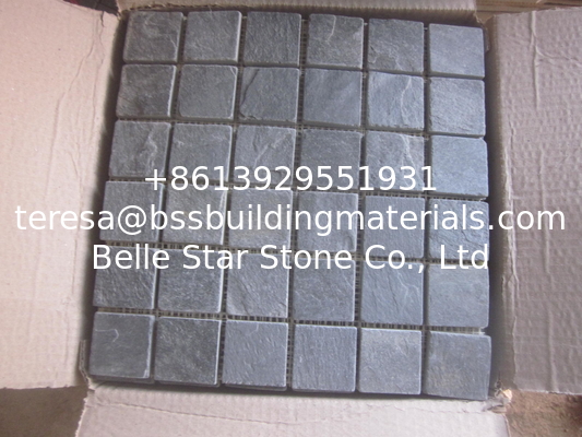 Black Slate Mosaic Wall Tile Natural Stone Mosaic Carbon Black Mosaic Pattern Floor Parquet