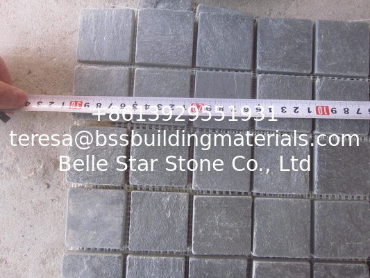 Black Slate Mosaic Wall Tile Natural Stone Mosaic Carbon Black Mosaic Pattern Floor Parquet