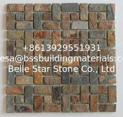 Rusty Slate Stone Mosaic Multicolor Mosaic Pattern Natural Slate Mosaic Wall Tiles Mosaic Floor Tiles