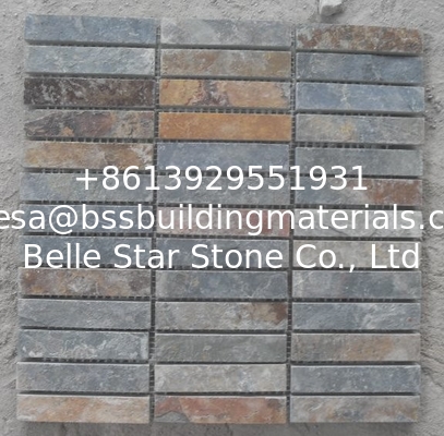 Natural Stone Mosaic Pattern Rusty Slate Mosaic Wall Tiles Multicolor Slate Mosaic Floor Tiles