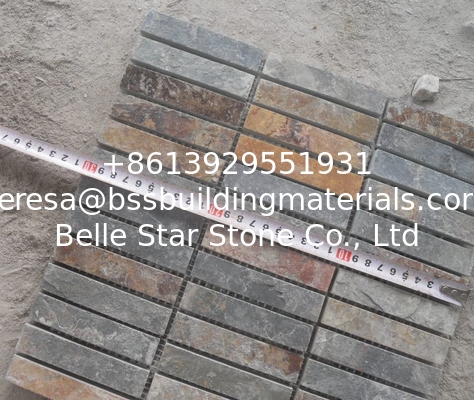 Natural Stone Mosaic Pattern Rusty Slate Mosaic Wall Tiles Multicolor Slate Mosaic Floor Tiles