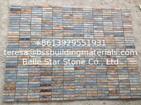 Natural Stone Mosaic Pattern Rusty Slate Mosaic Wall Tiles Multicolor Slate Mosaic Floor Tiles