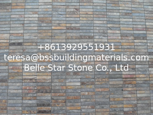 Natural Stone Mosaic Pattern Rusty Slate Mosaic Wall Tiles Multicolor Slate Mosaic Floor Tiles