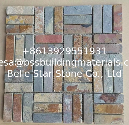 China Rusty Slate Stone Mosaic Tile Natural Mosaic Pattern Multicolor Slate Mosaic Wall Tiles