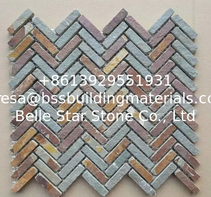 China Rusty Slate Stone Mosaic Tile Natural Mosaic Pattern Multicolor Slate Mosaic Wall Tiles