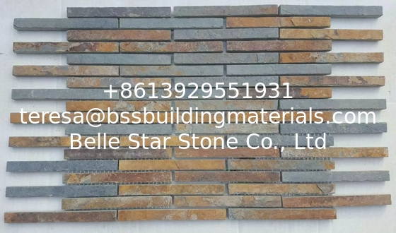 China Rusty Slate Stone Mosaic Tile Natural Mosaic Pattern Multicolor Slate Mosaic Wall Tiles