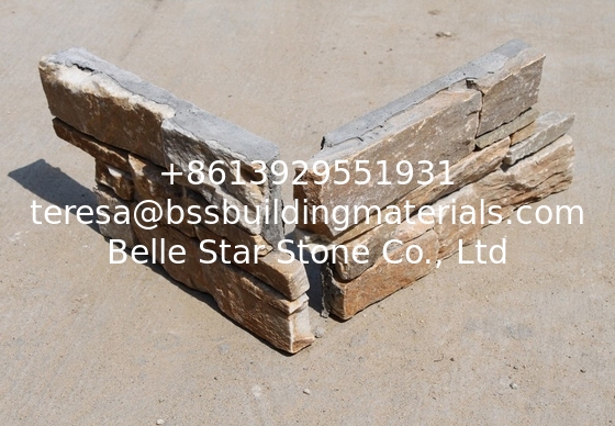Beige Quartzite Z Cladding Natural Stone Veneer Cemented Culture Stacked Stone Yellow Ledgestone