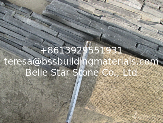 Slim Strips Black Slate Culture Stone,Cemented Charcoal Slate Stacked Stone,Natural Stone Veneer