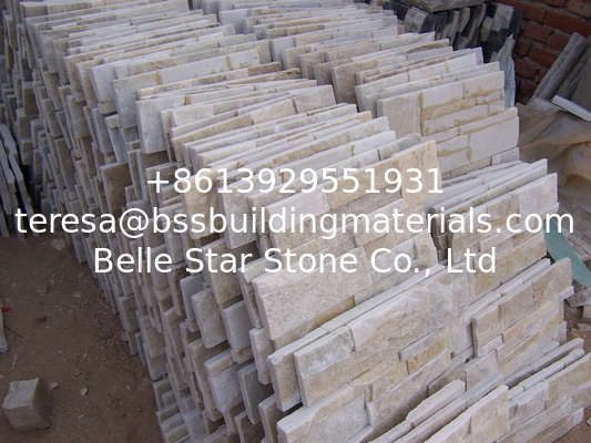 Off-White Quartzite Thin Stone Veneer,Ivory Quartzite Culture Stone,18x35 S cut Stone Cladding