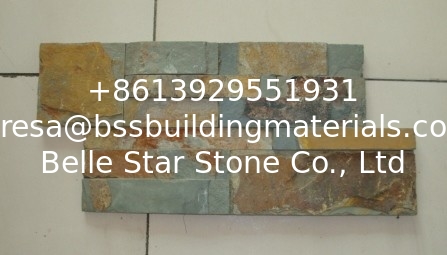 Rusty Slate S cut Culture Stone,Multicolor Slate 18x35 Thin Stone Veneer,Fireplace Stacked Stone