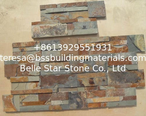 Rusty Slate S cut Culture Stone,Multicolor Slate 18x35 Thin Stone Veneer,Fireplace Stacked Stone