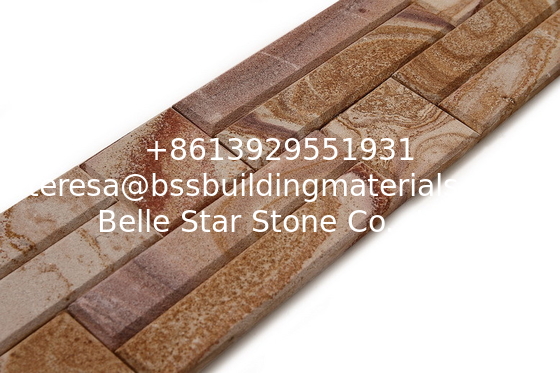 Yellow Wooden Sandstone Beveled Edges Culture Stone,Featured Sandstone Stacked Stone Wall