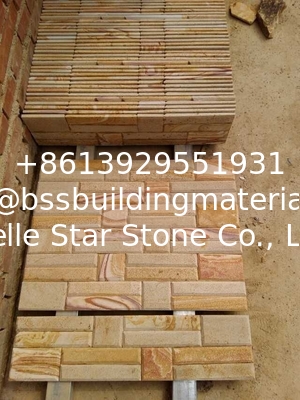 Yellow Wooden Sandstone Beveled Edges Culture Stone,Featured Sandstone Stacked Stone Wall