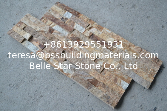 Golden Yellow Slate Culture Stone,Fireplace Thin Stone Veneer,Outdoor Stacked Stone,Indoor Stone Panel,Ledgestone