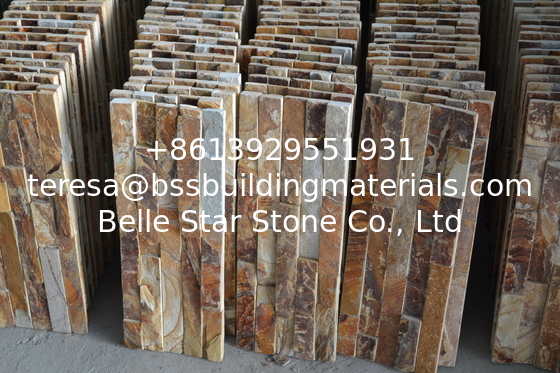 Golden Yellow Slate Culture Stone,Fireplace Thin Stone Veneer,Outdoor Stacked Stone,Indoor Stone Panel,Ledgestone
