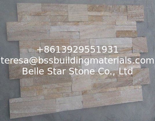 Golden Wooden Vein Quartzite Thin Stone Veneer,Natural Quartz Culture Stone,S cut Stone Cladding