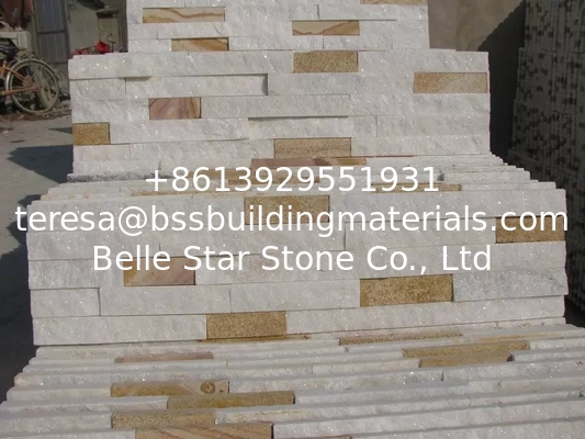 White Quartzite Mixed Yellow Sandstone Ledgestone,Culture Stone Veneer, Outdoor Stone Cladding