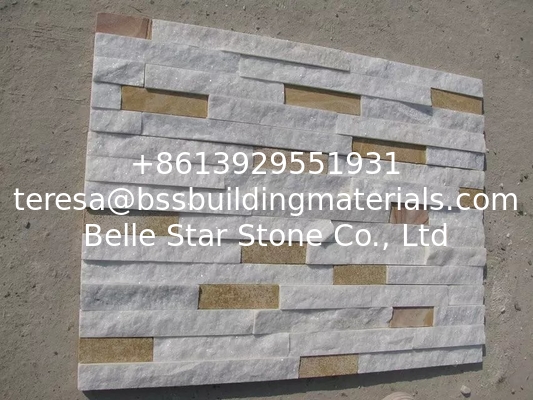 White Quartzite Mixed Yellow Sandstone Ledgestone,Culture Stone Veneer, Outdoor Stone Cladding