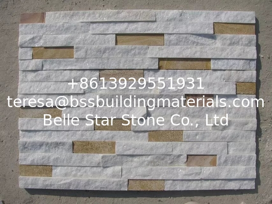 White Quartzite Mixed Yellow Sandstone Ledgestone,Culture Stone Veneer, Outdoor Stone Cladding