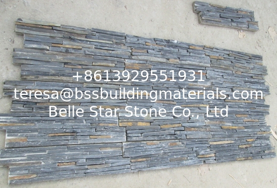 Black Mixed Rusty Color Slate Slim Strips Cemented Together Stacked Stone,Z Stone Cladding Panel