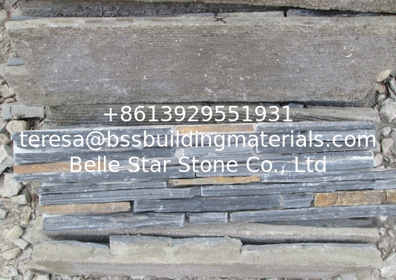 Black Mixed Rusty Color Slate Slim Strips Cemented Together Stacked Stone,Z Stone Cladding Panel