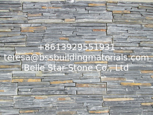 Black Mixed Rusty Color Slate Slim Strips Cemented Together Stacked Stone,Z Stone Cladding Panel