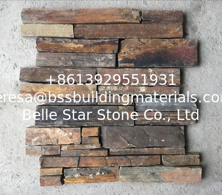 Rusty Split Face Slate Z Stone Panel with Steel Wire Back,Natural Slate Stacked Stone Cladding