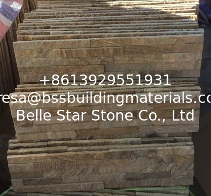 Wooden Sandstone Z Stone Panel,Yellow Thin Stone Veneer,Outdoor Culture Stone Cladding for Wall