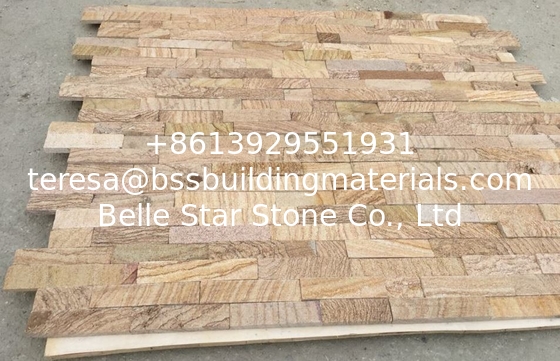 Wooden Sandstone Z Stone Panel,Yellow Thin Stone Veneer,Outdoor Culture Stone Cladding for Wall