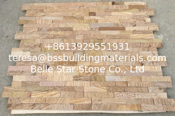 Wooden Sandstone Z Stone Panel,Yellow Thin Stone Veneer,Outdoor Culture Stone Cladding for Wall