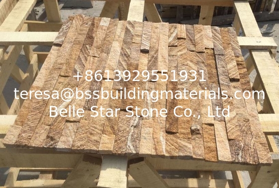 Wooden Sandstone Z Stone Panel,Yellow Thin Stone Veneer,Outdoor Culture Stone Cladding for Wall