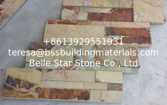 Yellow Rusty Slate S Clad Stone Cladding,Split Face Slate 18x35 Thin Stone Veneer,Slate Culture Stone