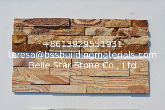 Yellow Wooden Sawn-Cut Face Sandstone Stacked Stone,Indoor Yellow Ledger Panels,Stone Veneer