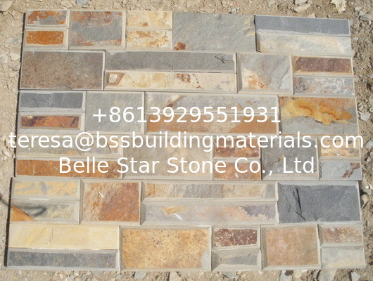 Rusty Split Face Slate Stacked Stone,Beveled Edges Multicolor Culture Stone,Outdoor Ledger Panels
