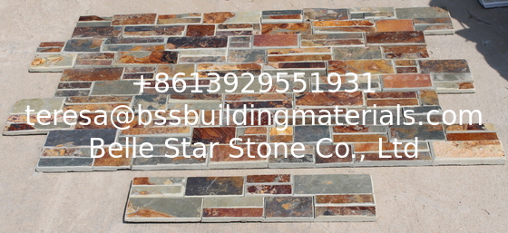 Rusty Split Face Slate Stacked Stone,Beveled Edges Multicolor Culture Stone,Outdoor Ledger Panels