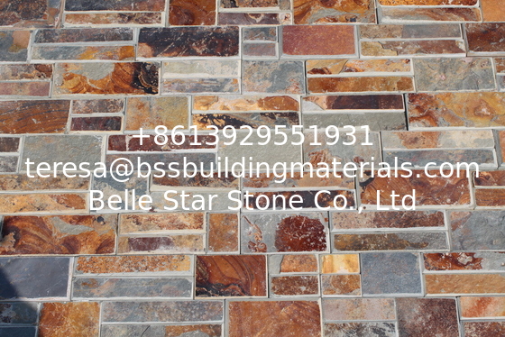 Rusty Split Face Slate Stacked Stone,Beveled Edges Multicolor Culture Stone,Outdoor Ledger Panels