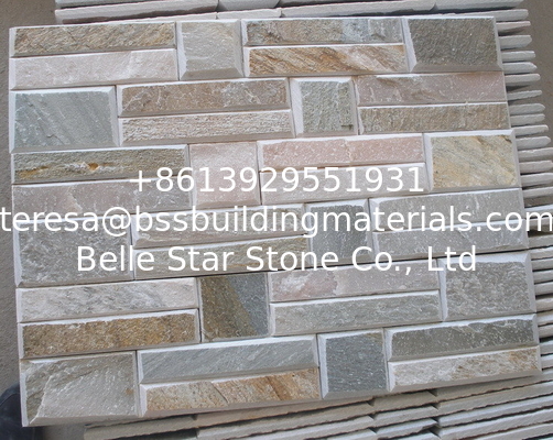 Green Quartzite of Beveled Edges Culture Stone,Indoor Stacked Stone,Outdoor Stone Veneer Panels