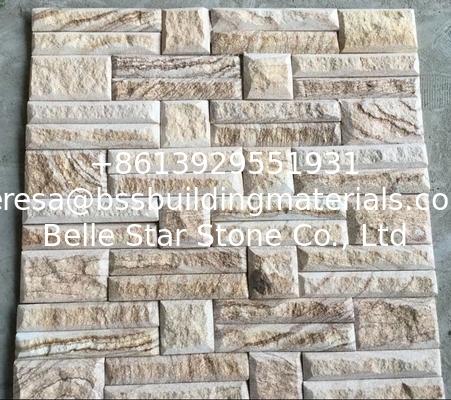 Wooden Sandstone of Beveled Edges Stacked Stone,Outdoor Wall Panel,Indoor Culture Stone Veneer