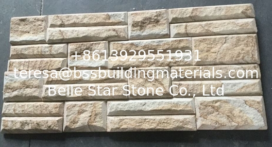 Wooden Sandstone of Beveled Edges Stacked Stone,Outdoor Wall Panel,Indoor Culture Stone Veneer