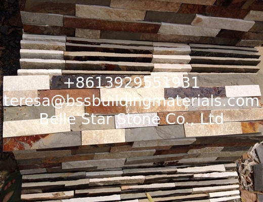 Rusty Slate Mixed White Quartzite Stacked Stone,Natural Stone Cladding,Outdoor Ledger Stone Wall