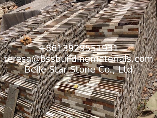 Rusty Slate Mixed White Quartzite Stacked Stone,Natural Stone Cladding,Outdoor Ledger Stone Wall