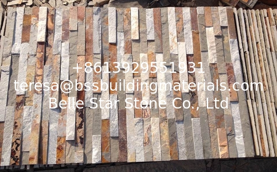 Rusty Slate Mixed White Quartzite Stacked Stone,Natural Stone Cladding,Outdoor Ledger Stone Wall