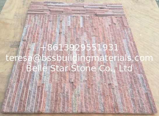 Peach Waterfall Shape Quartzite Stone Veneer,Outdoor Landscaping Wall Panel,Pink Stacked Stone