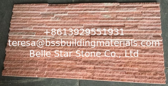 Peach Waterfall Shape Quartzite Stone Veneer,Outdoor Landscaping Wall Panel,Pink Stacked Stone