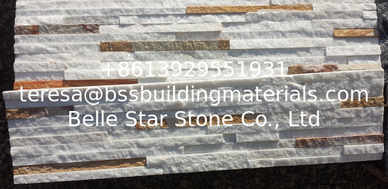 White Quartzite mixed Yellow Wood Sandstone Stone Veneer,Multicolor Waterfall Shape Ledger Panels