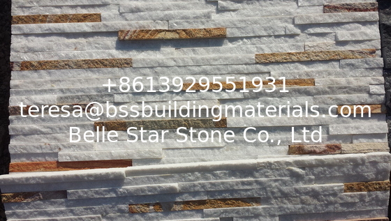White Quartzite mixed Yellow Wood Sandstone Stone Veneer,Multicolor Waterfall Shape Ledger Panels