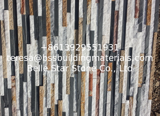 White Quartzite mixed Yellow Wood Sandstone Stone Veneer,Multicolor Waterfall Shape Ledger Panels