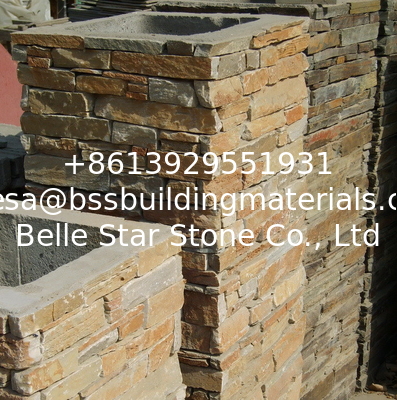 Yellow Quartzite Column,Natural Stone Pillar,Ledgestone Pillar,Yellow Stone Postbox,Gate Yellow Pillar