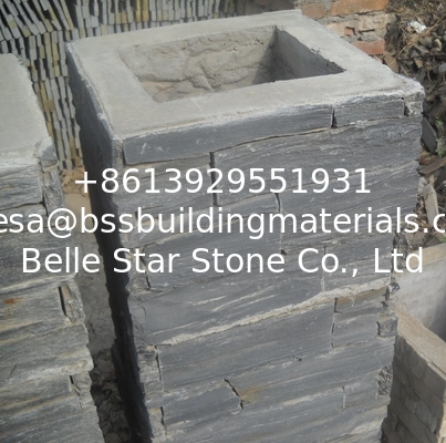 Black Slate Column,Natural Stone Pillar,Ledgestone Pillar,Charcoal Stone Postbox,Gate Black Pillar