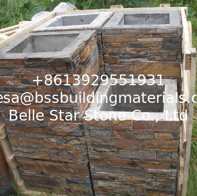 Rusty Slate Column,Natural Stone Pillar,Ledgestone Pillar,Multicolor Stone Postbox,Gate Rusty Pillar